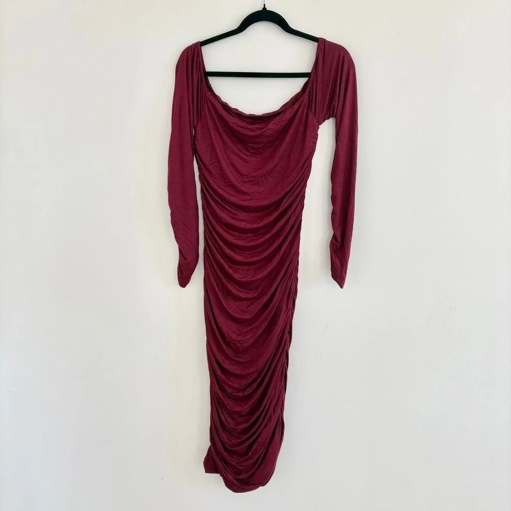 Vici NEW Twas The Night Drape Off The Shoulder Midi Dress - Wine /‎ XL - Picture 4 of 6